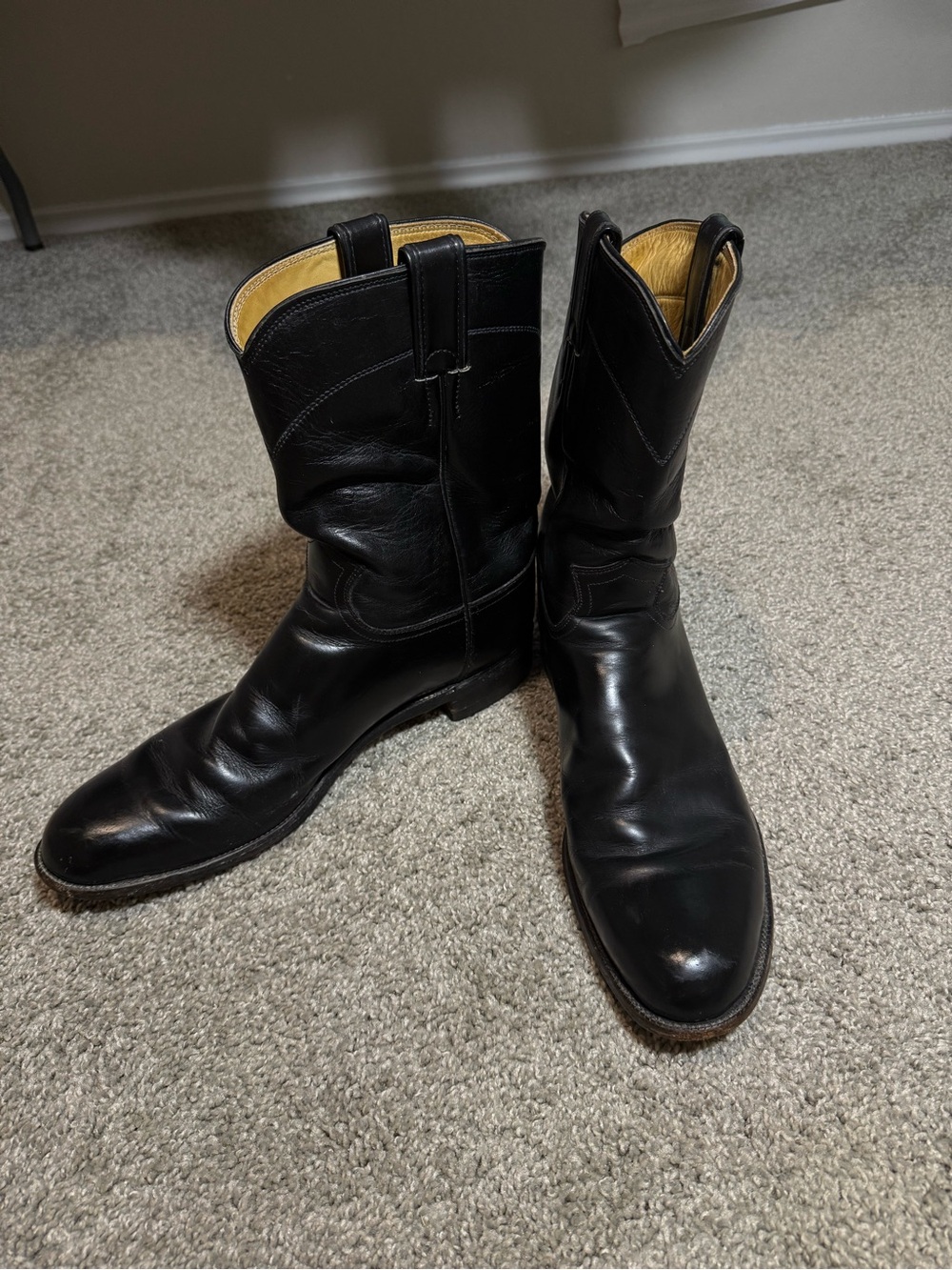 Justin Black Leather Western Cowboy Boots Men’s US 13A Style S3702